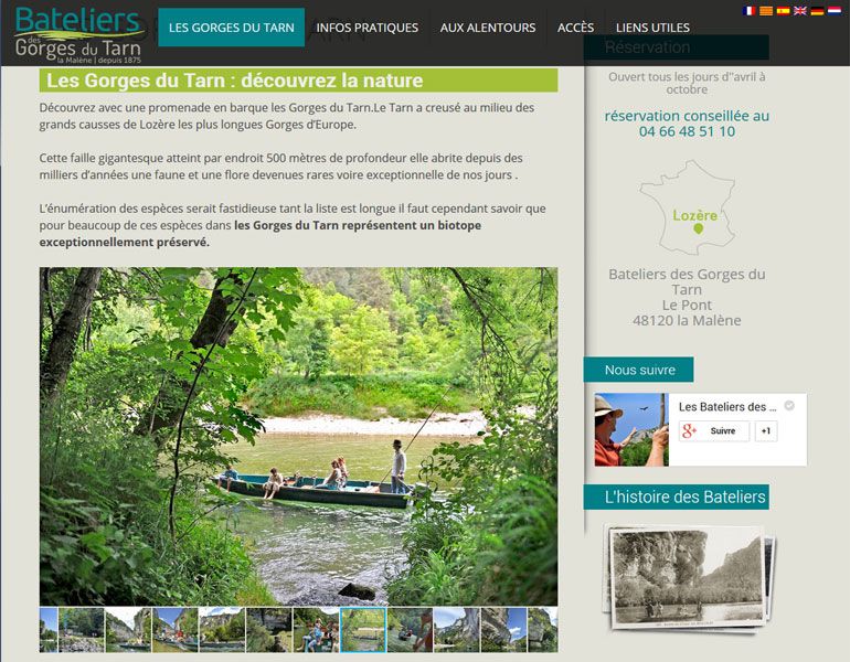 Site web des Bateliers des Gorges du Tarn